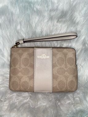 Coach Beige and Blush Signature Canvas Wristlet